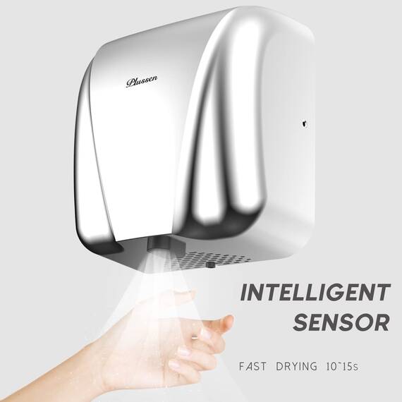 PLUSSEN Händetrockner für Gewerbe elektrischer Sensor Stilvolles Design Edelstahl-Finish schnelle Trocknung 7-10 Sekunden 1650-1800W