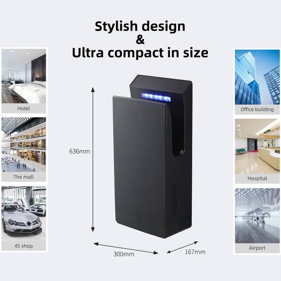 QL Händetrockner Elektrisch mit UVC-Sterilisation und HEPA-Filter,1350w,Anionen-Funktion,für Gewerbliche Toiletten,Mattschwarz