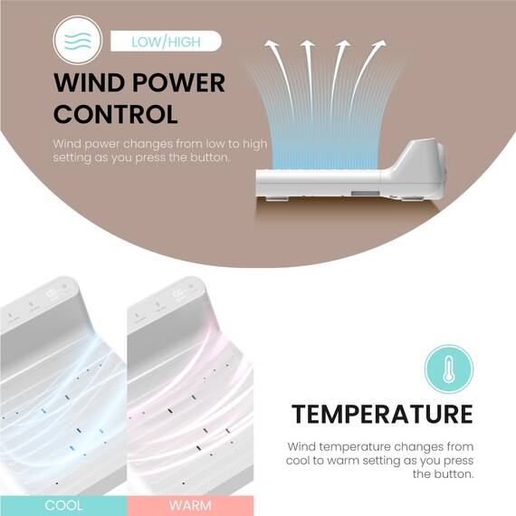 VOVO STYLEMENT BD-7700W Body & Foot Dryer, Made in Korea, Temperature & Wind Volume Controlled Dryer with Intuitive Display, Waterproof hygienic Scaffolding
