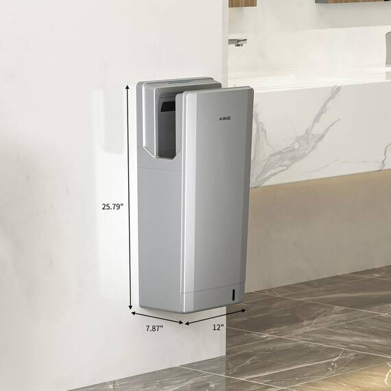 AIKE Swift Professioneller Händetrockner mit HEPA-Filter, Geometrisches Design, 90M/S Luftstrom, Für stark frequentierte Badezimmer, 1850W 220V (Silber)