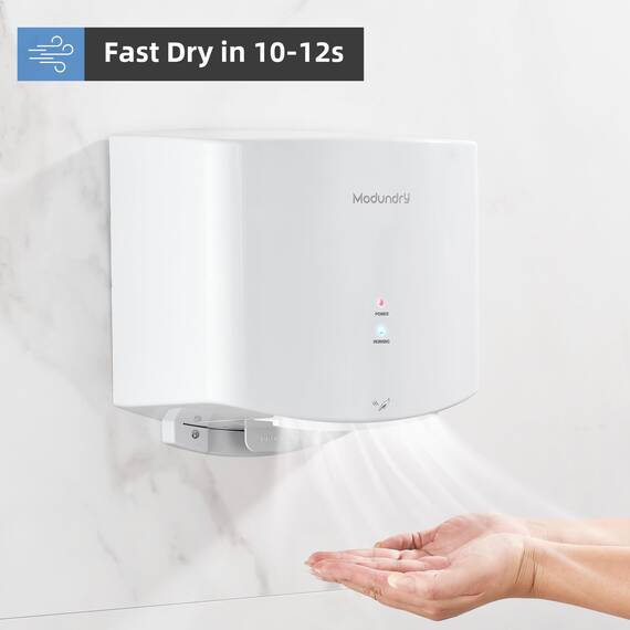Modundry Kompakt Händetrockner Automatischer Elektrischer Handtrockner für die Wandmontage für Gewerbliche und Heimgebrauch, Badezimmer Toilette, Weiß