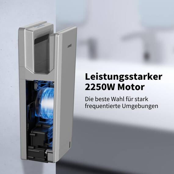 AIKE Swift Professioneller Händetrockner mit HEPA-Filter, Geometrisches Design, 90M/S Luftstrom, Für stark frequentierte Badezimmer, 1850W 220V (Silber)
