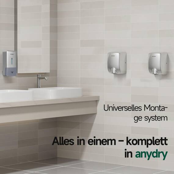 anydry 2803Y Mini-Händetrockner, Hochgeschwindigkeits-Luftstrom 1350W, Edelstahl-Gestrahlte Oberfläche, platzsparend für Gewerbe & Privathaushalte