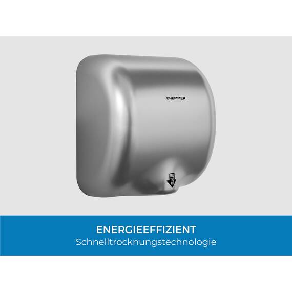 Bremmer Generic Turbo Handtrockner with Hohe Geschwindigkeit, Niedrigenergie, Umweltfreundlich, Elektrischer Trockner. Elektrische Handtrockner für Toiletten Gewerbe Silber