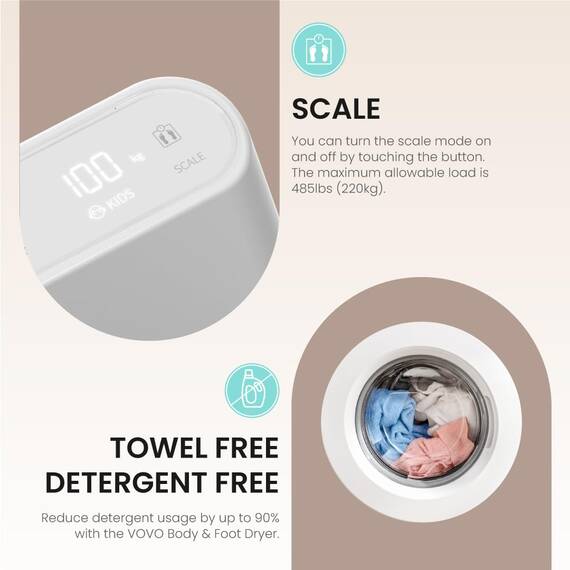 VOVO STYLEMENT BD-7700W Body & Foot Dryer, Made in Korea, Temperature & Wind Volume Controlled Dryer with Intuitive Display, Waterproof hygienic Scaffolding