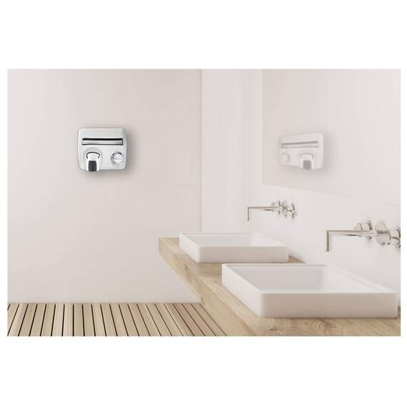 Stagecaptain HD-55 Dryboy Händetrockner zur Wandmontage - Handtrockner mit Taster - Leistung: 2300 Watt - Stabile Metallkonstruktion - Einfach zu montieren - Inklusive Bohrschablone - Silber
