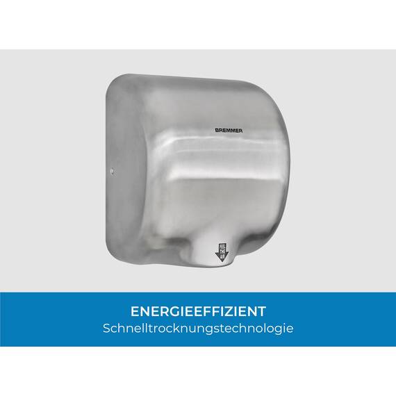 Bremmer Generic Turbo Handtrockner with Hohe Geschwindigkeit, Niedrigenergie, Umweltfreundlich, Elektrischer Trockner. Elektrische Handtrockner für Toiletten Gewerbe Gebürsteter Stahl