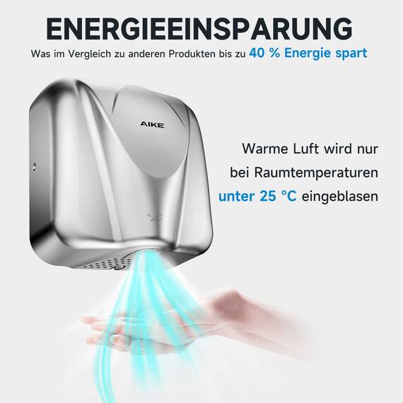 AIKE Elephant Kommerzieller Händetrockner, Hochgeschwindigkeits, Langlebiger Edelstahl für Hochfrequenzierte Toiletten, 220V AK2812 (Gebürstet)