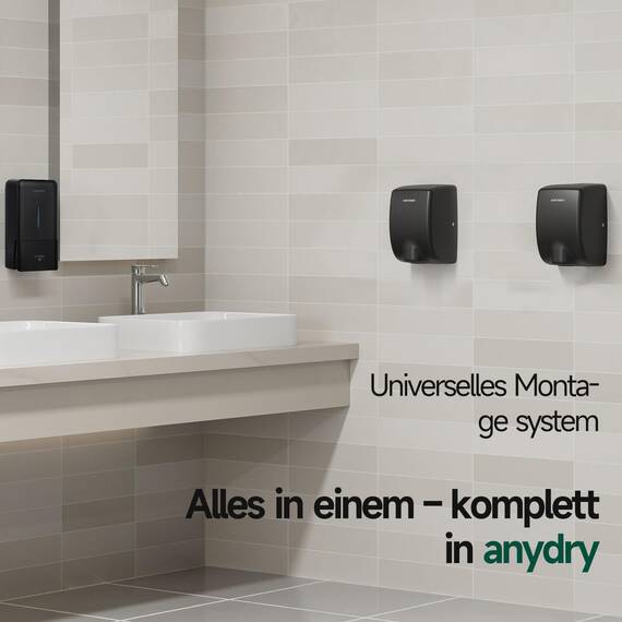 anydry 2803Y Mini-Händetrockner, Hochgeschwindigkeits-Luftstrom 1350W, Edelstahl-Mattlack-Oberfläche, platzsparend für Gewerbe & Privathaushalte