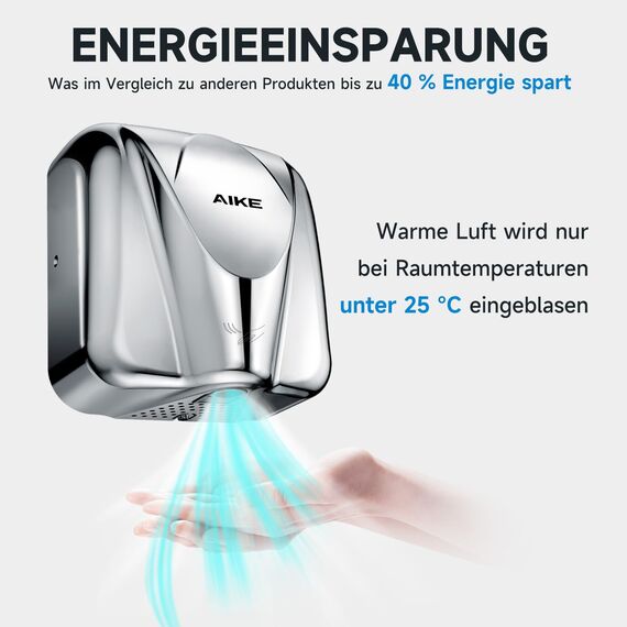 AIKE Elephant Kommerzieller Händetrockner, Hochgeschwindigkeits, Langlebiger Edelstahl für Hochfrequenzierte Toiletten, 220V AK2812 (Hochglanz)