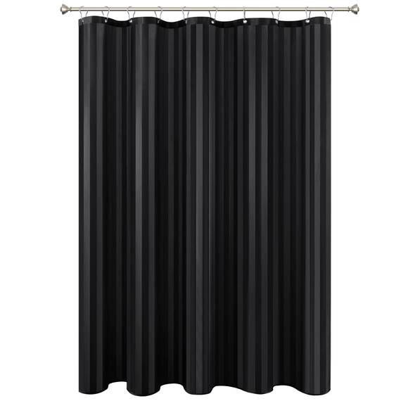 Biscaynebay Duschvorhang aus Stoff, 183 x 183 cm, schwarz, wasserabweisend, Damast-Streifen, Badezimmervorhänge, maschinenwaschbar