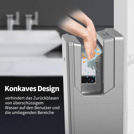 AIKE Swift Professioneller Händetrockner mit HEPA-Filter, Geometrisches Design, 90M/S Luftstrom, Für stark frequentierte Badezimmer, 1850W 220V (Silber)