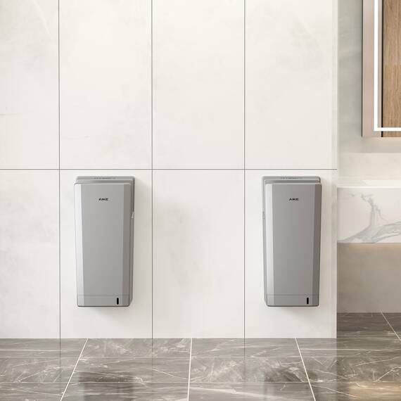 AIKE Swift Professioneller Händetrockner mit HEPA-Filter, Geometrisches Design, 90M/S Luftstrom, Für stark frequentierte Badezimmer, 1850W 220V (Silber)
