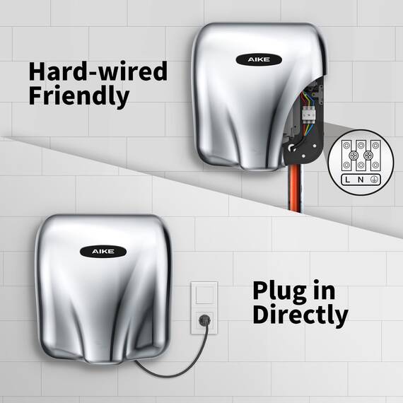 AIKE Elephant Power Händetrockner Elektrisch Mit HEPA-Filter, Gewerblich Hochgeschwindigkeit, Auto Warmluft, Edelstahlgehäuse AC220V-240V, AK2801BH