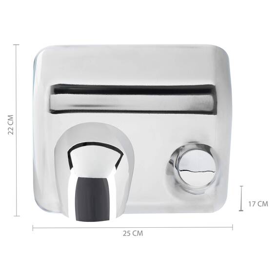 Stagecaptain HD-55 Dryboy Händetrockner zur Wandmontage - Handtrockner mit Taster - Leistung: 2300 Watt - Stabile Metallkonstruktion - Einfach zu montieren - Inklusive Bohrschablone - Silber