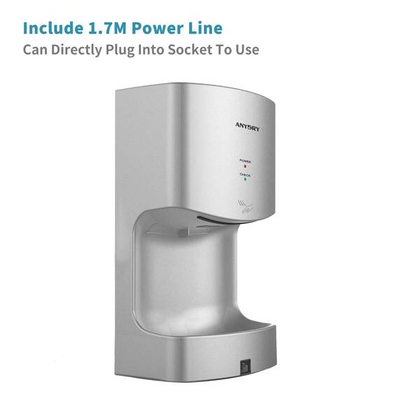 anydry 2630TS Automatischer Händetrockner Elektrisch Für Wandmontage,Mit Ablaufwanne,ABS Gehäuse,1400-1650W.(Silver)