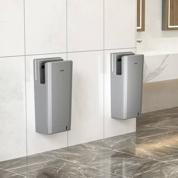 AIKE Swift Professioneller Händetrockner mit HEPA-Filter, Geometrisches Design, 90M/S Luftstrom, Für stark frequentierte Badezimmer, 1850W 220V (Silber)