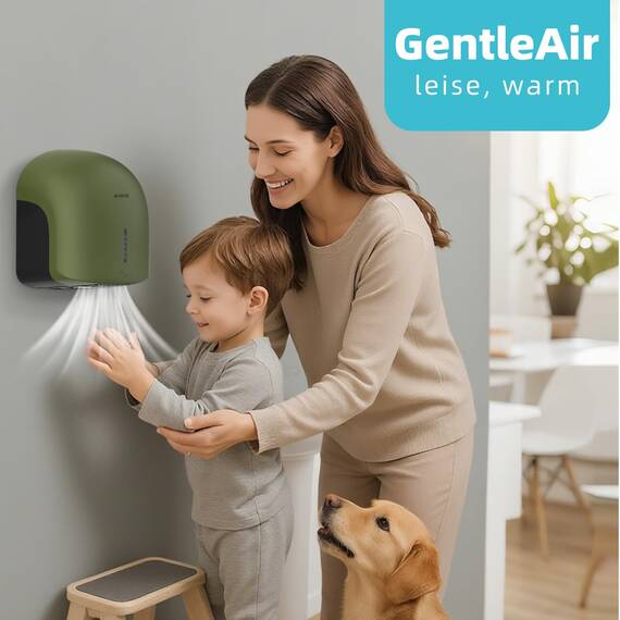 AIKE GentleAir Warmluft Handtrockner, Leise für Zuhause & Bäder, AC220V-240V, Wald Grün