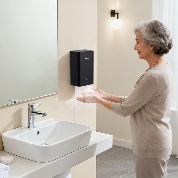 AIKE Ultra Kompakt Handtrockner, Kleiner als A4, Ersatz für Papierhandtücher im Badezimmer, 900W 220V, Hochgeschwindigkeit, Langlebiges ABS, AK2822 (Schwarz)