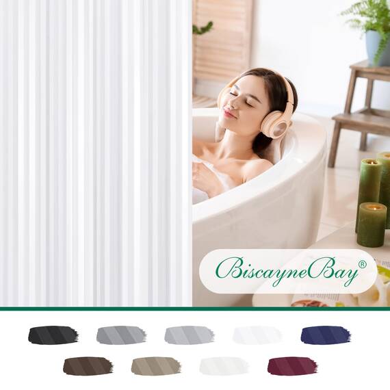 Biscaynebay Stoff-Duschvorhang oder -Einlage, 183 x 183 cm, weiß, wasserabweisend, Damast-Streifen, Badezimmer-Vorhänge, maschinenwaschbar