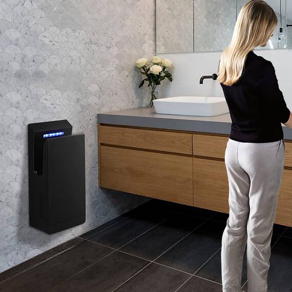 QL Händetrockner Elektrisch mit UVC-Sterilisation und HEPA-Filter,1350w,Anionen-Funktion,für Gewerbliche Toiletten,Mattschwarz