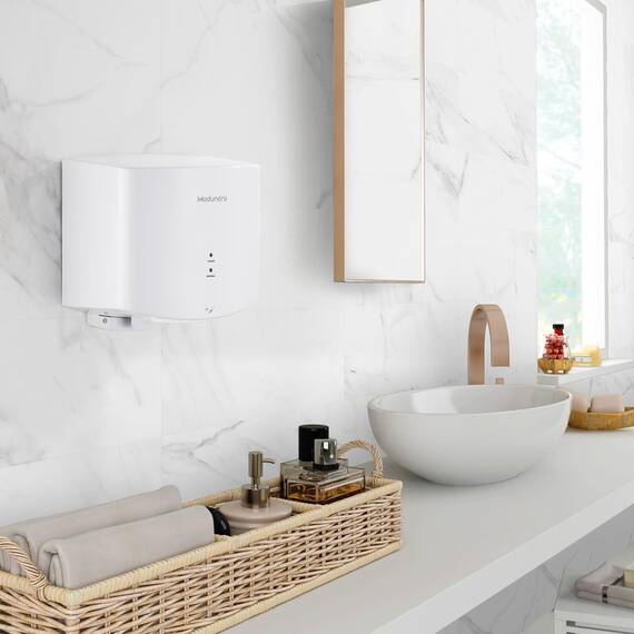 Modundry Kompakt Händetrockner Automatischer Elektrischer Handtrockner für die Wandmontage für Gewerbliche und Heimgebrauch, Badezimmer Toilette, Weiß