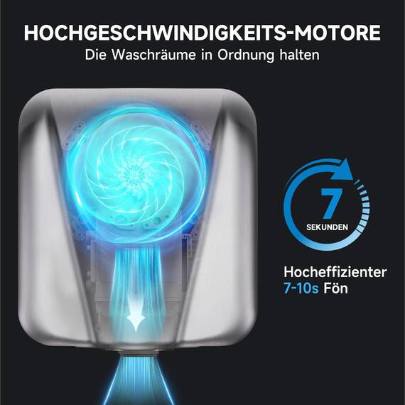AIKE Elephant Kommerzieller Händetrockner, Hochgeschwindigkeits, Langlebiger Edelstahl für Hochfrequenzierte Toiletten, 220V AK2812 (Gebürstet)