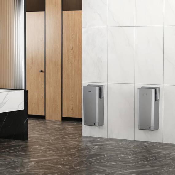 AIKE Swift Professioneller Händetrockner mit HEPA-Filter, Geometrisches Design, 90M/S Luftstrom, Für stark frequentierte Badezimmer, 1850W 220V (Silber)
