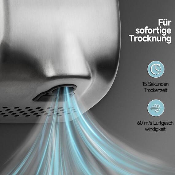 anydry 2803Y Mini-Händetrockner, Hochgeschwindigkeits-Luftstrom 1350W, Edelstahl-Gestrahlte Oberfläche, platzsparend für Gewerbe & Privathaushalte