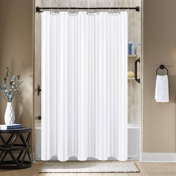 Biscaynebay Stoff-Duschvorhang oder -Einlage, 183 x 183 cm, weiß, wasserabweisend, Damast-Streifen, Badezimmer-Vorhänge, maschinenwaschbar