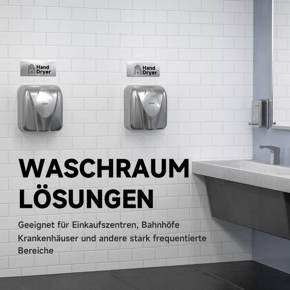 AIKE Elephant Kommerzieller Händetrockner, Hochgeschwindigkeits, Langlebiger Edelstahl für Hochfrequenzierte Toiletten, 220V AK2812 (Gebürstet)