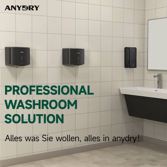 anydry 2630S Kompakter Händetrockner,Automatischer Elektrischer Händetrockner für Wandmontage,Für Gewerbliche oder Private Zwecke,Händetrockner für Toiletten.1400-1650W.(Schwarz)