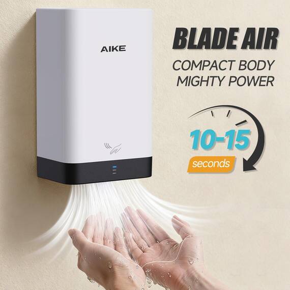 AIKE Ultra Kompakt Handtrockner, Kleiner als A4, Ersatz für Papierhandtücher im Badezimmer, 900W 220V, Hochgeschwindigkeit, Langlebiges ABS, AK2822 (Weiß)