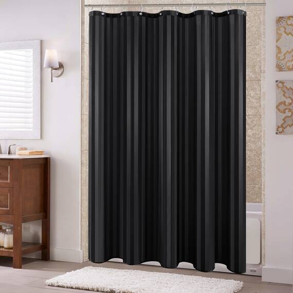 Biscaynebay Duschvorhang aus Stoff, 183 x 183 cm, schwarz, wasserabweisend, Damast-Streifen, Badezimmervorhänge, maschinenwaschbar