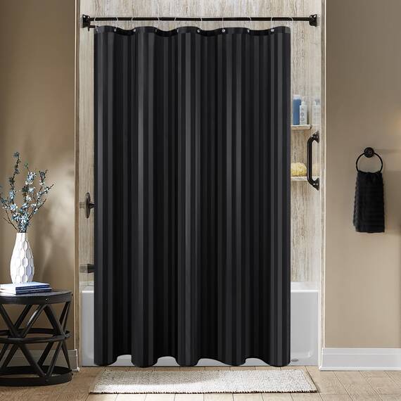 Biscaynebay Duschvorhang aus Stoff, 183 x 183 cm, schwarz, wasserabweisend, Damast-Streifen, Badezimmervorhänge, maschinenwaschbar