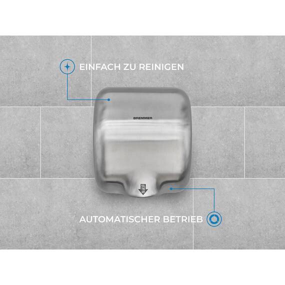 Bremmer Generic Turbo Handtrockner with Hohe Geschwindigkeit, Niedrigenergie, Umweltfreundlich, Elektrischer Trockner. Elektrische Handtrockner für Toiletten Gewerbe Gebürsteter Stahl