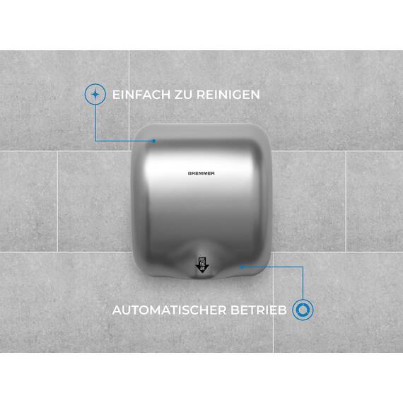 Bremmer Generic Turbo Handtrockner with Hohe Geschwindigkeit, Niedrigenergie, Umweltfreundlich, Elektrischer Trockner. Elektrische Handtrockner für Toiletten Gewerbe Silber