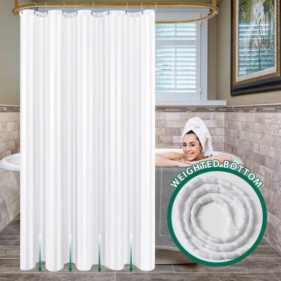 Biscaynebay Stoff-Duschvorhang oder -Einlage, 183 x 183 cm, weiß, wasserabweisend, Damast-Streifen, Badezimmer-Vorhänge, maschinenwaschbar