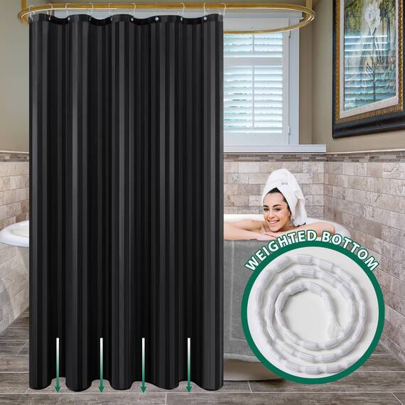 Biscaynebay Duschvorhang aus Stoff, 183 x 183 cm, schwarz, wasserabweisend, Damast-Streifen, Badezimmervorhänge, maschinenwaschbar