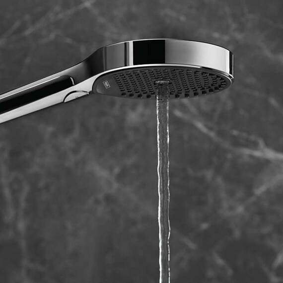 hansgrohe Rainfinity - wassersparender Duschkopf 9 l/min (EcoSmart), Handbrause mit 3 Strahlarten, runde Duschbrause (⌀ 130 mm), Sparduschkopf mit Antikalk-Funktion, Chrom