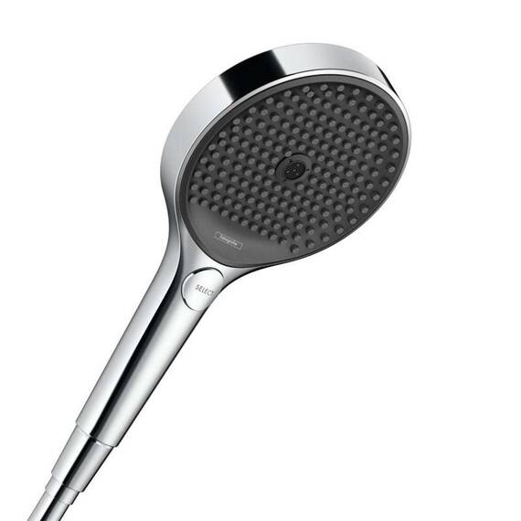 hansgrohe Rainfinity - wassersparender Duschkopf 9 l/min (EcoSmart), Handbrause mit 3 Strahlarten, runde Duschbrause (⌀ 130 mm), Sparduschkopf mit Antikalk-Funktion, Chrom