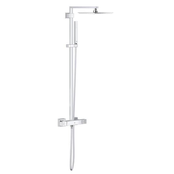 GROHE Euphoria Cube 230, Duschsystem (Regendusche mit Thermostat und schwenkbarem Kopfbrausearm, Sicherheitssperre bei 38°C, Duscharmatur mit Antikalk-System), chrom, 26087000