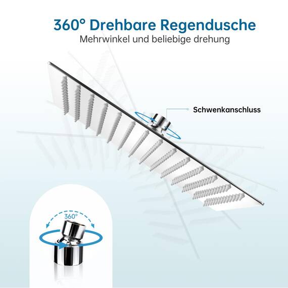 HAUSPROFI Antikalk-Duschkopf, Regenduschkopf, wassersparend, mit Düse aus Edelstahl, 30 cm, poliertes Chrom-Finish (Spiegel), quadratisch