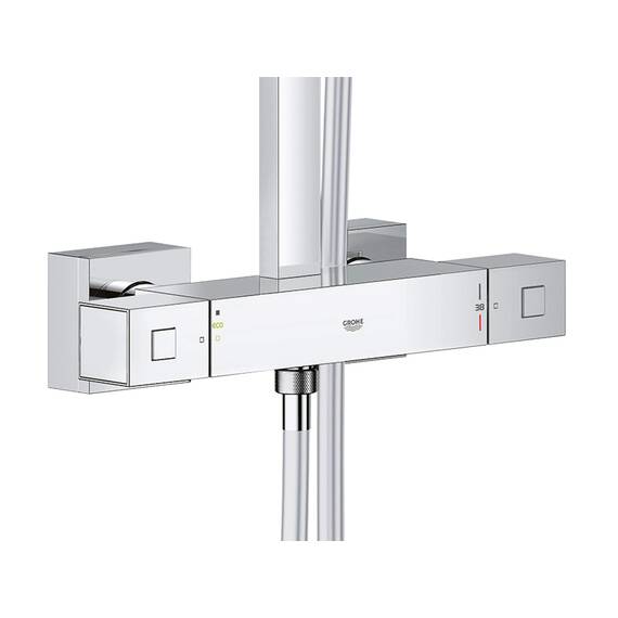 GROHE Euphoria Cube 230, Duschsystem (Regendusche mit Thermostat und schwenkbarem Kopfbrausearm, Sicherheitssperre bei 38°C, Duscharmatur mit Antikalk-System), chrom, 26087000