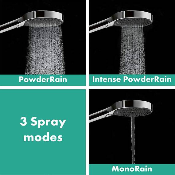 hansgrohe Rainfinity - Duschkopf, Handbrause mit 3 Strahlarten, runde Duschbrause (⌀ 130 mm), Brausekopf mit Antikalk-Funktion, Chrom