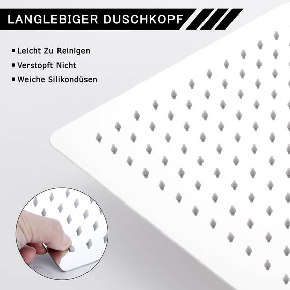 DETBOM Duschkopf Regendusche 25x25cm/10 Zoll Quadrat, 304 Edelstahl Regendusche Duschkopf Wassersparender mit 121 Silikondüsen mit Antikalk-Funktion, Regenduschkopf 360° Drehbar, Chrom