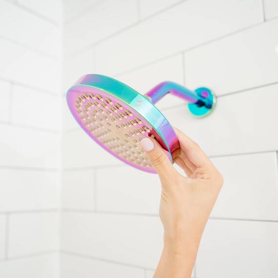 SparkPod Fixed Shower Head - High Pressure Rain - Luxury Modern Look - Easy Tool Free Installation - The Perfect Adjustable Replacement (Rainbow, 15cm Round)