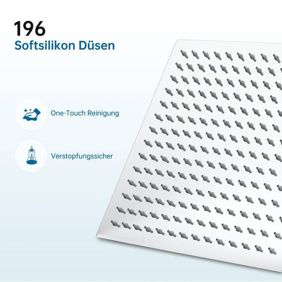 HAUSPROFI Antikalk-Duschkopf, Regenduschkopf, wassersparend, mit Düse aus Edelstahl, 30 cm, poliertes Chrom-Finish (Spiegel), quadratisch