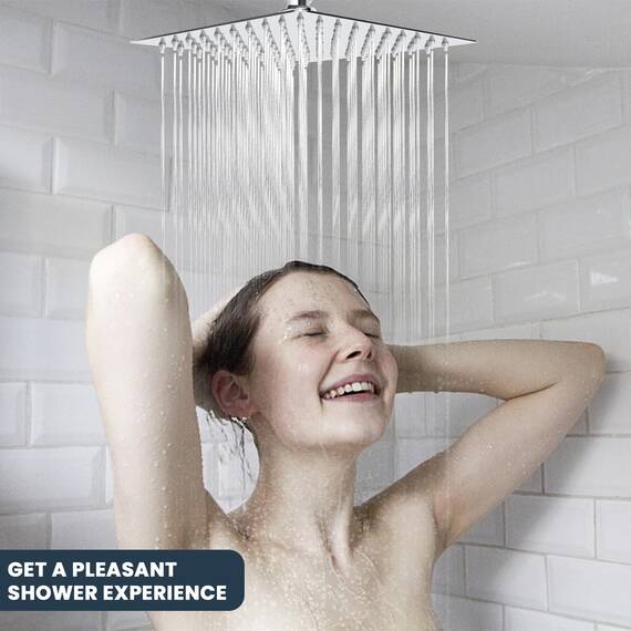 Regendusche Square 12 Zoll, 304 Edelstahl Duschkopf Regendusche, Wassersparend Regenduschkopf mit 90 Anti Kalk Düsen, 360° Verstellbarer Regendusche Duschkopf