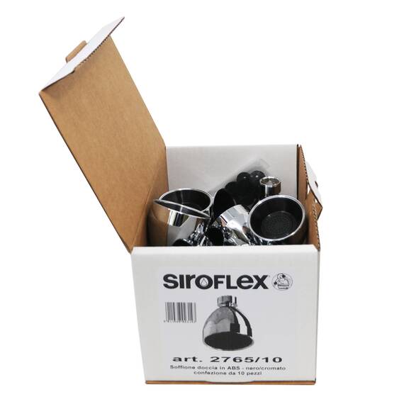 Siroflex Fester Duschkopf Antikalk 10 Stück 2765/10, ABS Chrom, Breiter Strahl, Universalanschluss 1/2", Abnehmbarer Wassersparer, Edelstahlfilter, Für Gewerbe & Professionelle Nutzung, Made in Italy